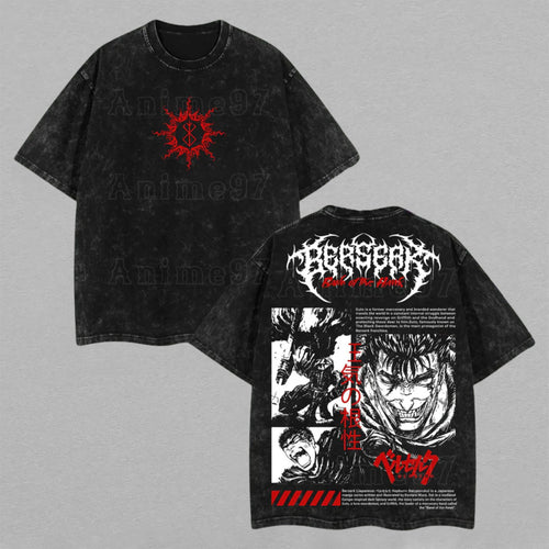 Guts Berserk Berserker Armor Mode | Retro Vintage Washed T-Shirt | Limited Edition Oversized Streetwear