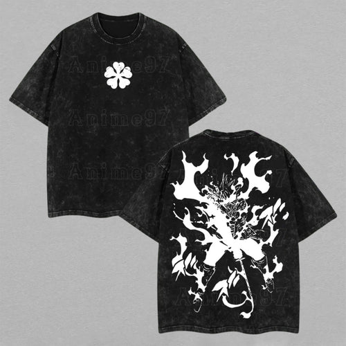 Asta Black Clover Black Divider Form | Retro Vintage Washed T-Shirt | Limited Edition Oversized Streetwear