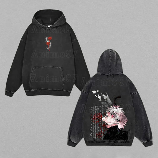 Ken Kaneki Tokyo Ghoul Tragedy | Double-Sided Retro Vintage Washed Hoodie | Limited Edition Streetwear