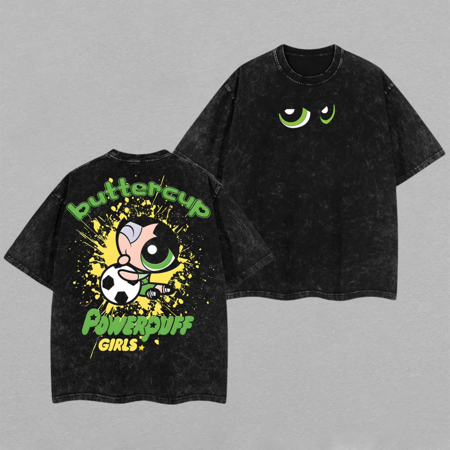 Buttercup Powerpuff Girls Soccer | Double-Sided Retro Vintage Washed T-Shirt | Limited Edition Streetwear
