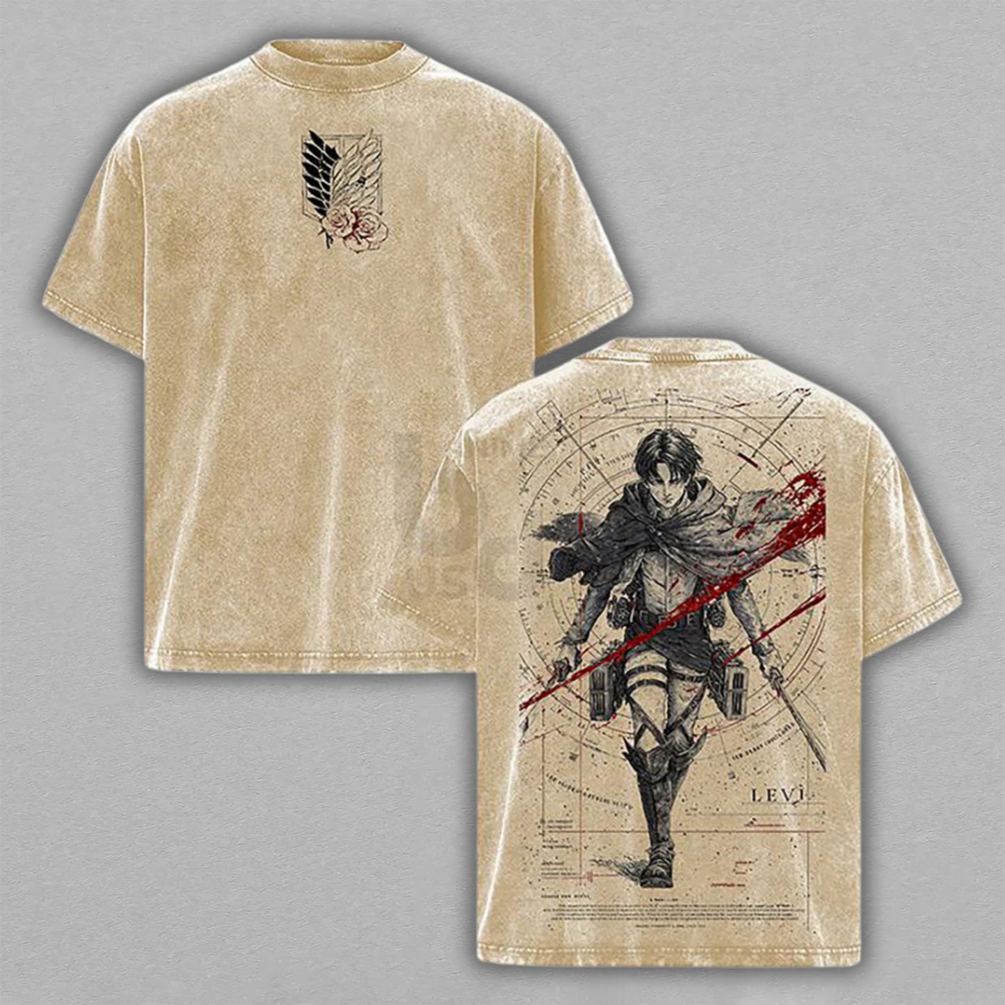Levi Ackerman Attack on Titan Survey Corps | Retro Vintage Washed T-Shirt | Limited Edition Oversized Streetwear