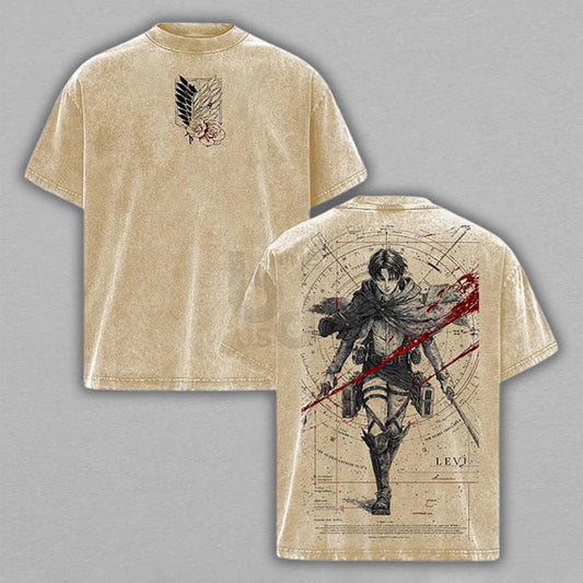 Levi Ackerman Attack on Titan Survey Corps | Retro Vintage Washed T-Shirt | Limited Edition Oversized Streetwear