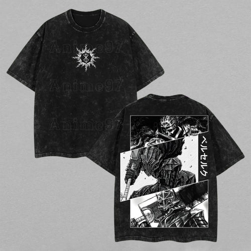 Guts Berserk Berserker Armor Manga | Retro Vintage Washed T-Shirt | Limited Edition Oversized Streetwear