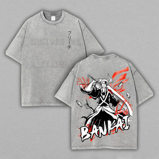 Ichigo Kurosaki Bleach Bankai Edition | Retro Vintage Washed T-Shirt | Limited Edition Oversized Streetwear