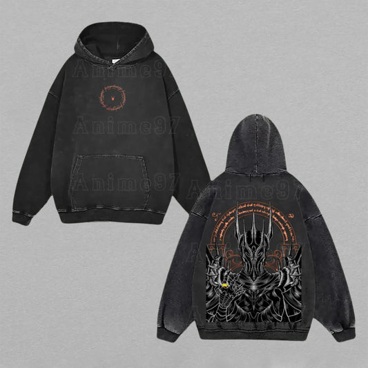 Sauron Lord of the Rings Eye of Sauron | Double-Sided Retro Vintage Washed Hoodie | Limited Edition Streetwear