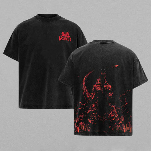 Shin Godzilla Japanese Kaiju Atomic Breath | Retro Vintage Washed T-Shirt | Limited Edition Oversized Streetwear