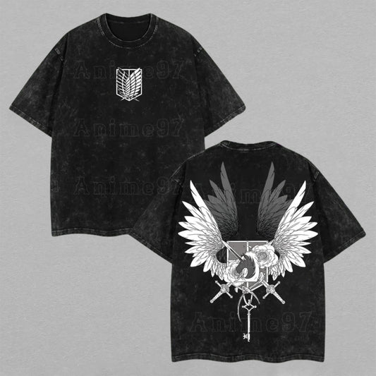 Wings of Freedom Attack on Titan Scout Regiment | Retro Vintage Washed T-Shirt | Limited Edition Oversized Streetwear