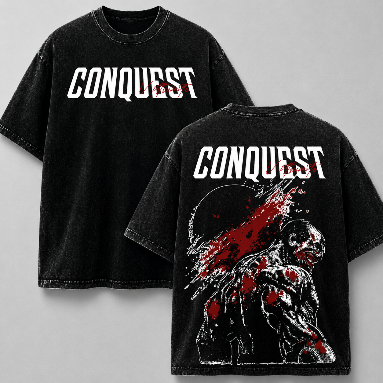 Conquest Bloody Viltrumite Warrior Washed T-shirt Limited Retro Vintage Oversized Streetwear Invincible Comic Graphic Tee Gift for Fans