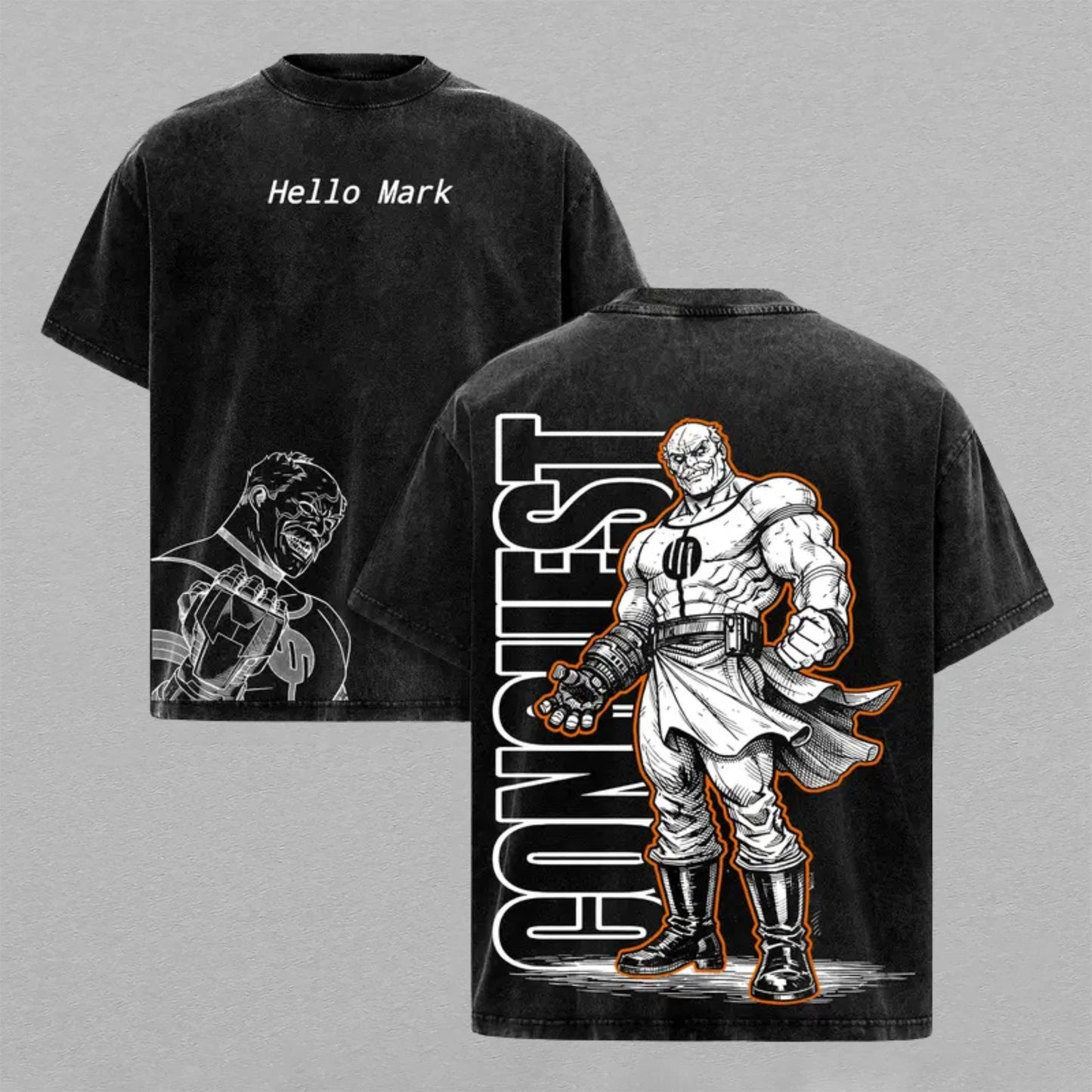 Conquest Hello Mark Invincible Washed T-shirt Limited Retro Vintage Oversized Streetwear Villain Graphic Tee Gift for Comic Fans