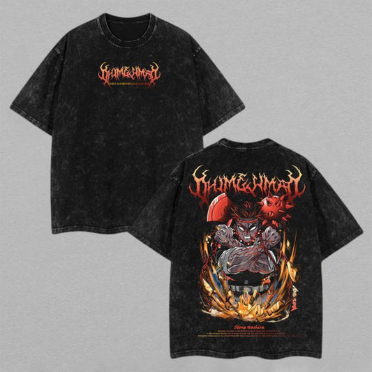 Retro Vintage Limited Gyomei Himejima Washed T-Shirt Demon Slayer Anime Graphic Tee Oversized Streetwear Gift for Anime Fans