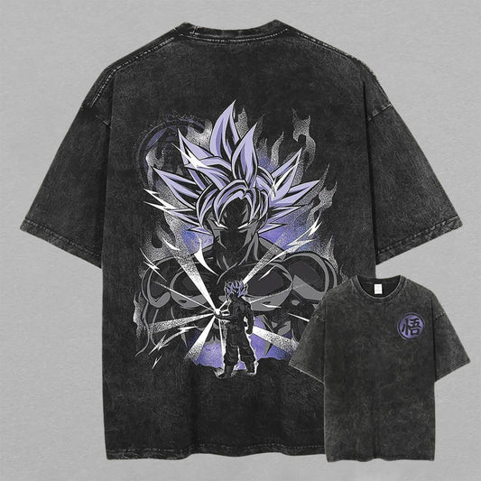 Retro Vintage Limited Goku Ultra Instinct Washed T-Shirt Dragon Ball Super Anime Graphic Tee Oversized Streetwear Gift for Saiyan Fans
