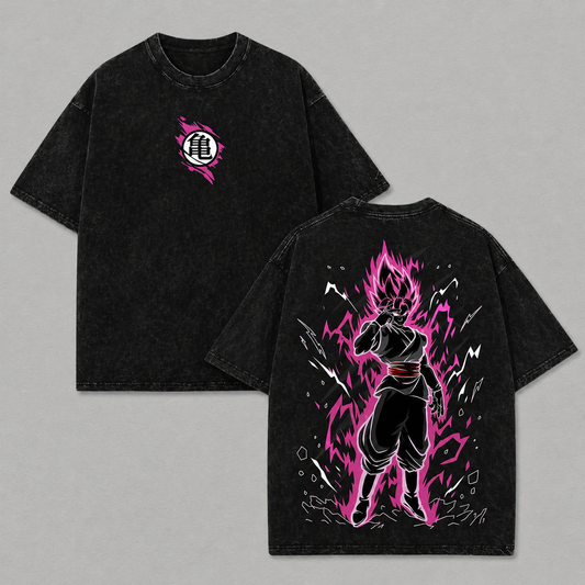 Retro Vintage Limited Goku Black Rose Washed T-Shirt Dragon Ball Super Anime Graphic Tee Oversized Streetwear Gift for Saiyan Fans