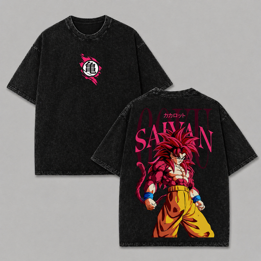 Retro Vintage Limited Goku Super Saiyan 4 Washed T-Shirt Dragon Ball GT Anime Graphic Tee Oversized Streetwear Gift for Saiyan Fans