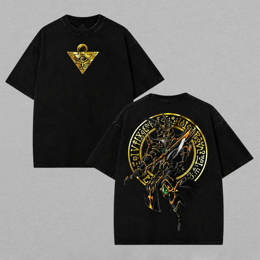 Dark Paladin Yu-Gi-Oh Washed Oversized T-shirt V2 Millennium Puzzle Gold Magic Circle Back Print Vintage Heavyweight Cotton Anime Graphic Tee Streetwear Gift for Fans
