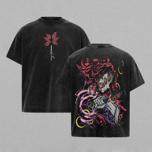 Kokushibo Demon Slayer Moon Breathing | Double-Sided Retro Vintage Washed T-Shirt | Limited Edition Streetwear