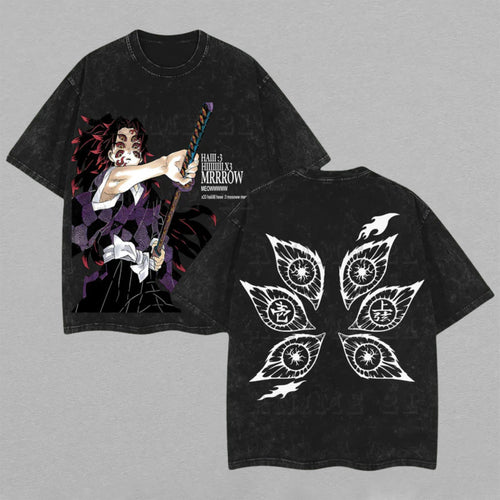 Kokushibo Demon Slayer Six Eyes | Retro Vintage Washed T-Shirt | Limited Edition Oversized Streetwear