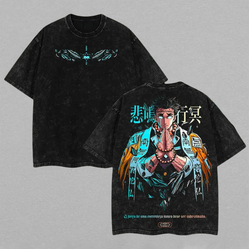 Gyomei Himejima Demon Slayer Stone Hashira | Retro Vintage Washed T-Shirt | Limited Edition Oversized Streetwear