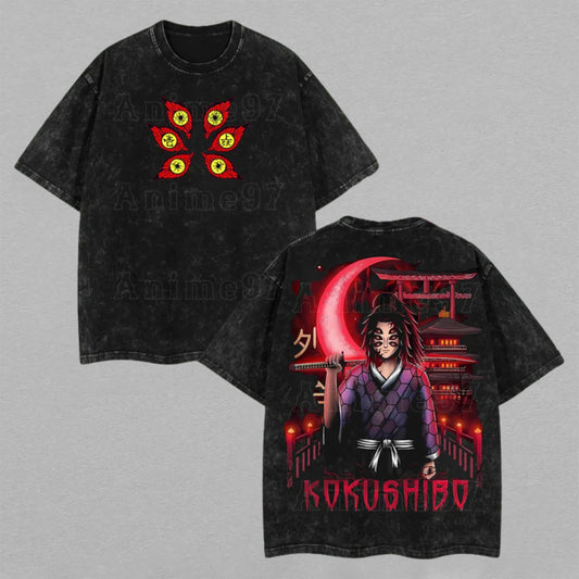 Kokushibo Demon Slayer Twelve Kizuki | Retro Vintage Washed T-Shirt | Limited Edition Oversized Streetwear