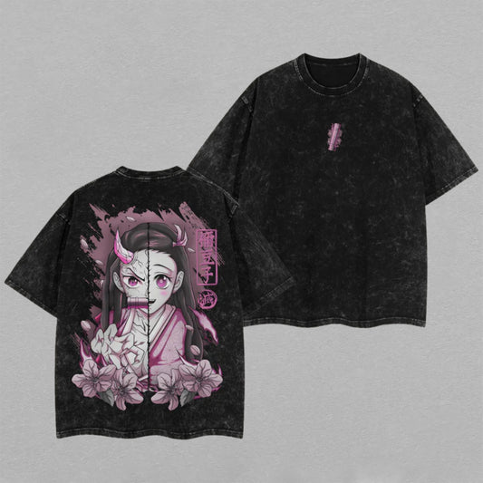 Nezuko Kamado Demon Slayer Demon Form | Retro Vintage Washed T-Shirt | Limited Edition Oversized Streetwear