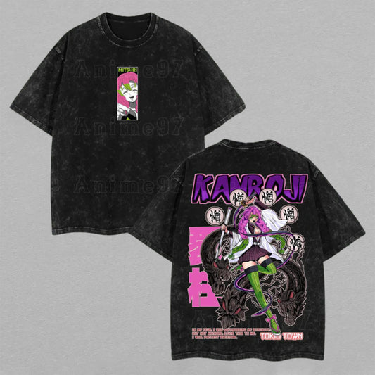 Mitsuri Kanroji Demon Slayer Love Hashira | Retro Vintage Washed T-Shirt | Limited Edition Oversized Streetwear