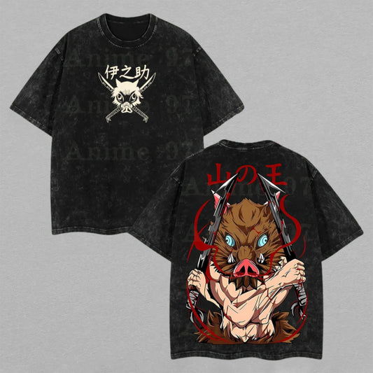 Inosuke Hashibira Demon Slayer Beast Breathing | Retro Vintage Washed T-Shirt | Limited Edition Oversized Streetwear