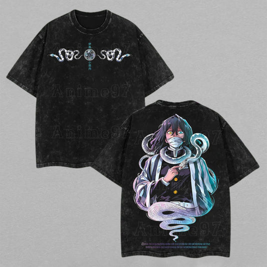 Obanai Iguro Demon Slayer Serpent Hashira | Retro Vintage Washed T-Shirt | Limited Edition Oversized Streetwear
