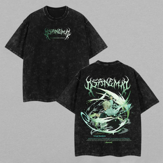 Sanemi Shinazugawa Demon Slayer Wind Hashira | Retro Vintage Washed T-Shirt | Limited Edition Oversized Streetwear