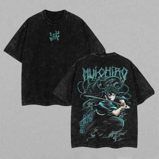 Muichiro Tokito Demon Slayer Mist Hashira | Retro Vintage Washed T-Shirt | Limited Edition Oversized Streetwear