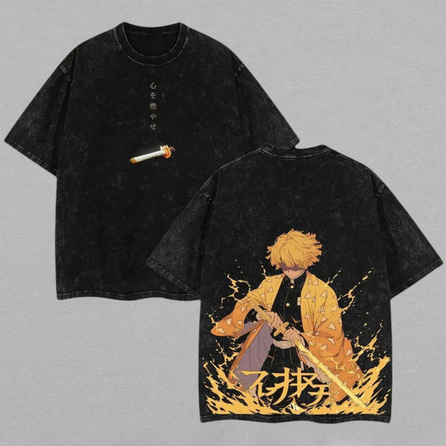 Zenitsu Agatsuma Demon Slayer Thunder Breathing | Retro Vintage Washed T-Shirt | Limited Edition Oversized Streetwear