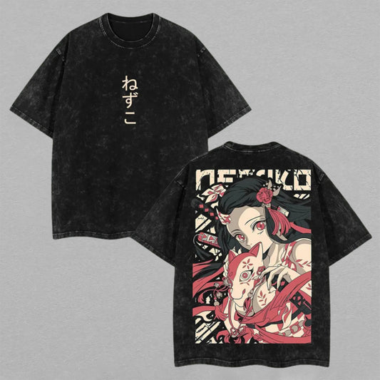 Nezuko Kamado Demon Slayer Kimetsu no Yaiba | Retro Vintage Washed T-Shirt | Limited Edition Oversized Streetwear