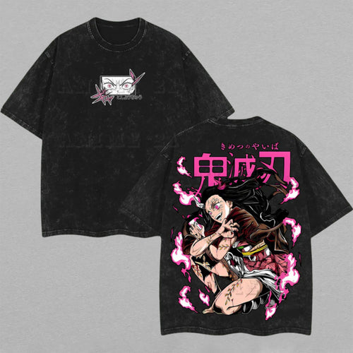 Nezuko Kamado Demon Slayer Awakened | Retro Vintage Washed T-Shirt | Limited Edition Oversized Streetwear