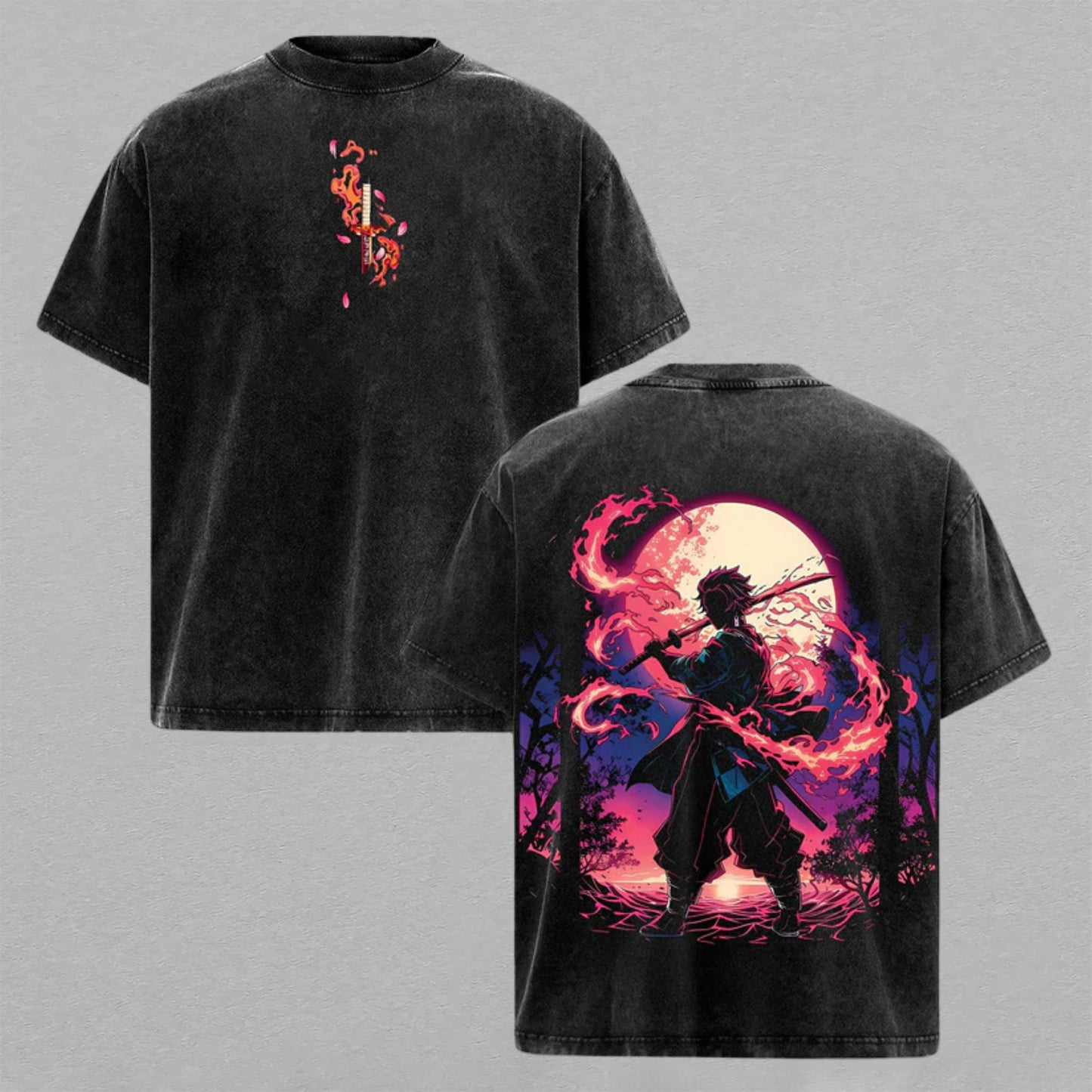 Tanjiro Kamado Demon Slayer Kimetsu no Yaiba | Retro Vintage Washed T-Shirt | Limited Edition Oversized Streetwear