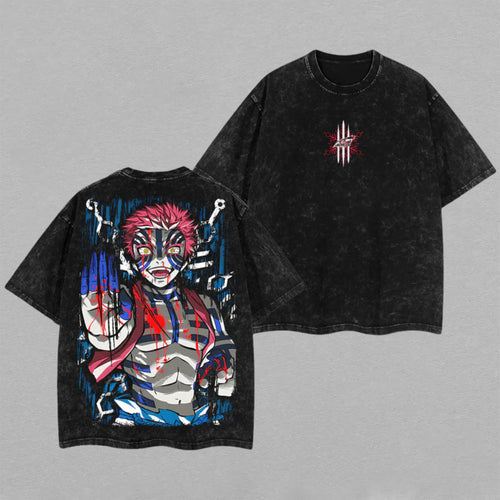 Akaza Demon Slayer Heavyweight Edition | Retro Vintage Washed T-Shirt | Limited Edition Oversized Streetwear