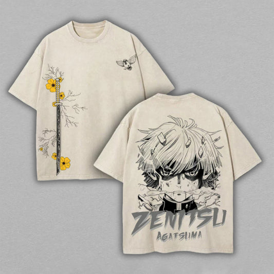 Zenitsu Agatsuma Demon Slayer Heavyweight | Retro Vintage Washed T-Shirt | Limited Edition Oversized Streetwear