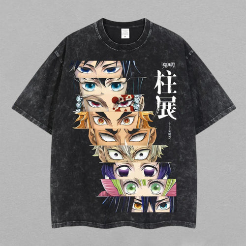 The Hashira Nine Pillars Demon Slayer | Retro Vintage Washed T-Shirt | Limited Edition Oversized Streetwear