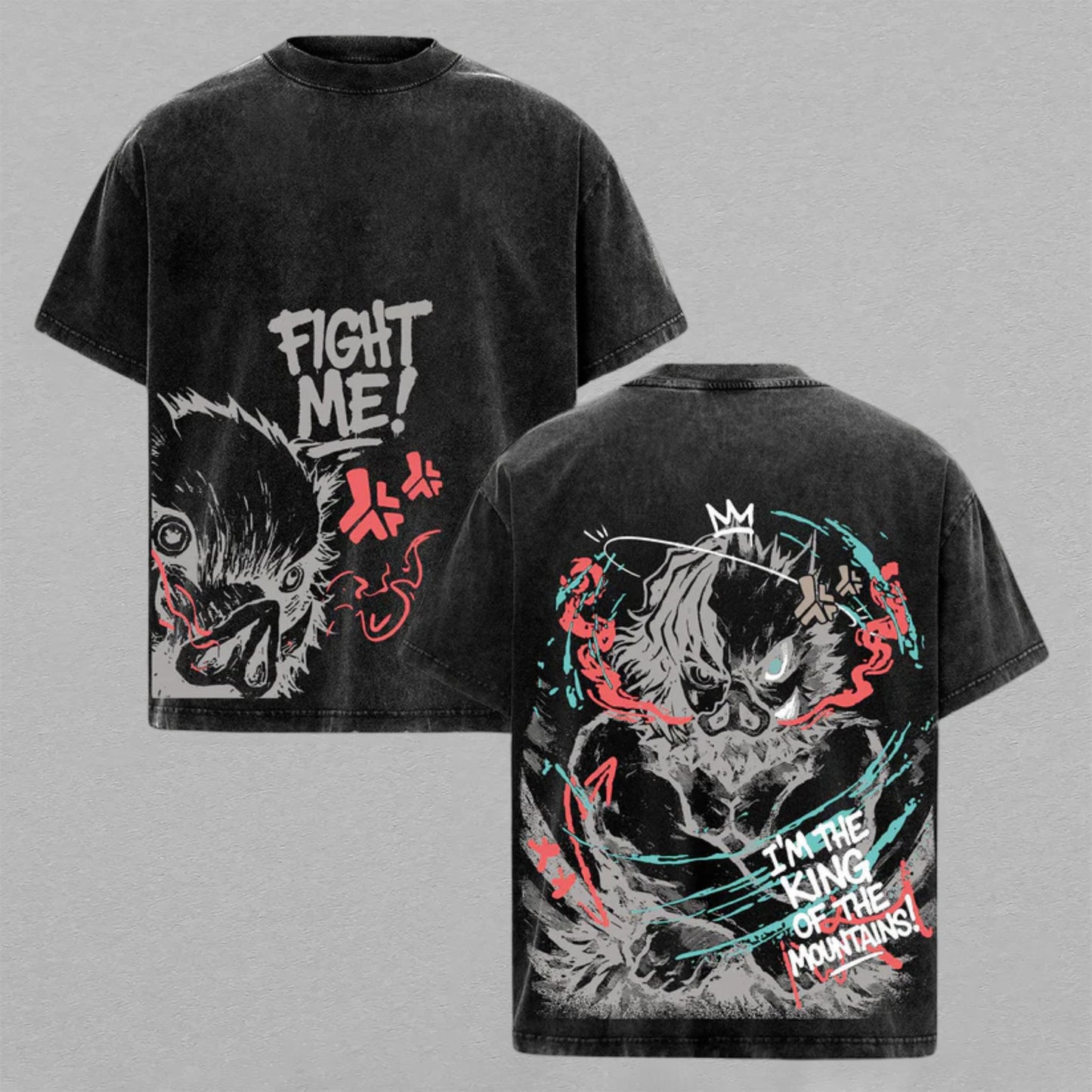 Inosuke Hashibira Demon Slayer Anime Fan | Retro Vintage Washed T-Shirt | Limited Edition Oversized Streetwear