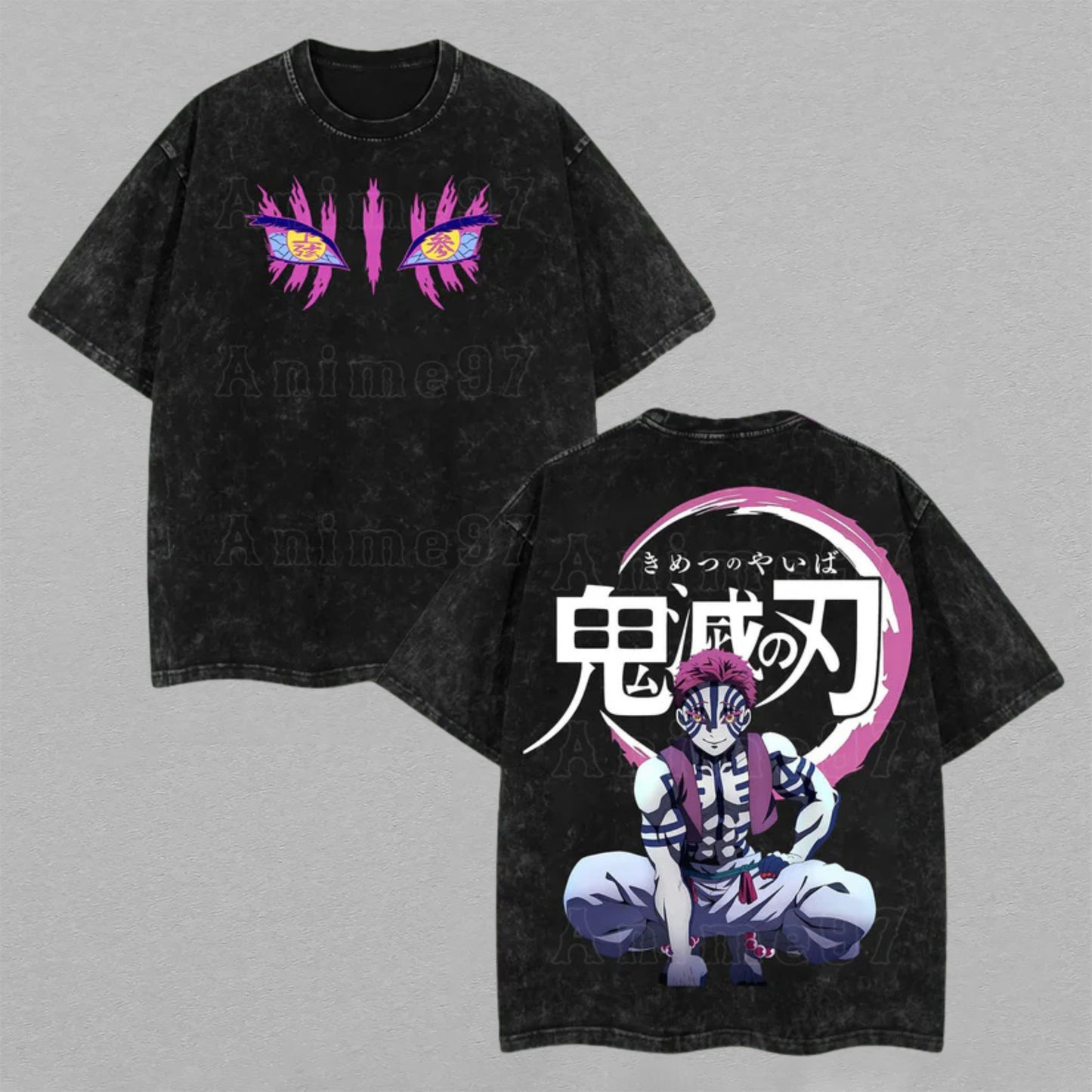Akaza Demon Slayer Twelve Kizuki | Retro Vintage Washed T-Shirt | Limited Edition Oversized Streetwear
