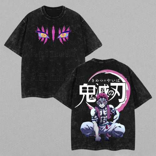 Akaza Demon Slayer Twelve Kizuki | Retro Vintage Washed T-Shirt | Limited Edition Oversized Streetwear