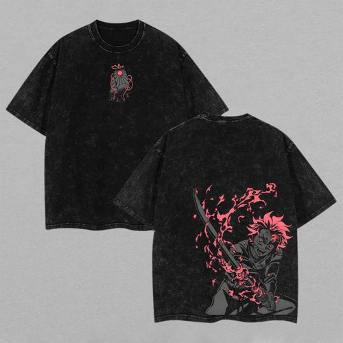 Tanjiro Kamado Demon Slayer Hinokami Kagura | Retro Vintage Washed T-Shirt | Limited Edition Oversized Streetwear