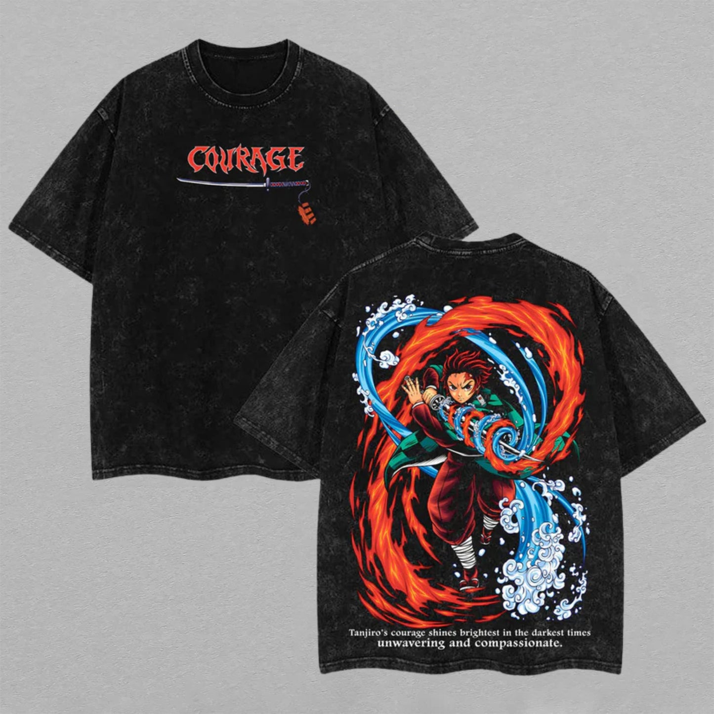 Tanjiro Kamado Demon Slayer Sun & Water | Retro Vintage Washed T-Shirt | Limited Edition Oversized Streetwear