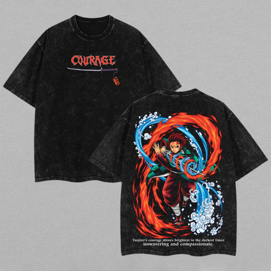 Tanjiro Kamado Demon Slayer Sun & Water | Retro Vintage Washed T-Shirt | Limited Edition Oversized Streetwear