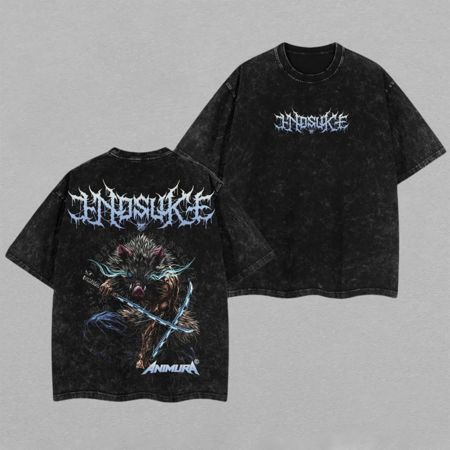 Inosuke Hashibira Demon Slayer Boar Mask | Retro Vintage Washed T-Shirt | Limited Edition Oversized Streetwear