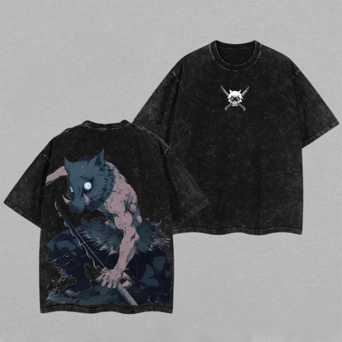 Inosuke Hashibira Demon Slayer King of Mountains | Retro Vintage Washed T-Shirt | Limited Edition Oversized Streetwear