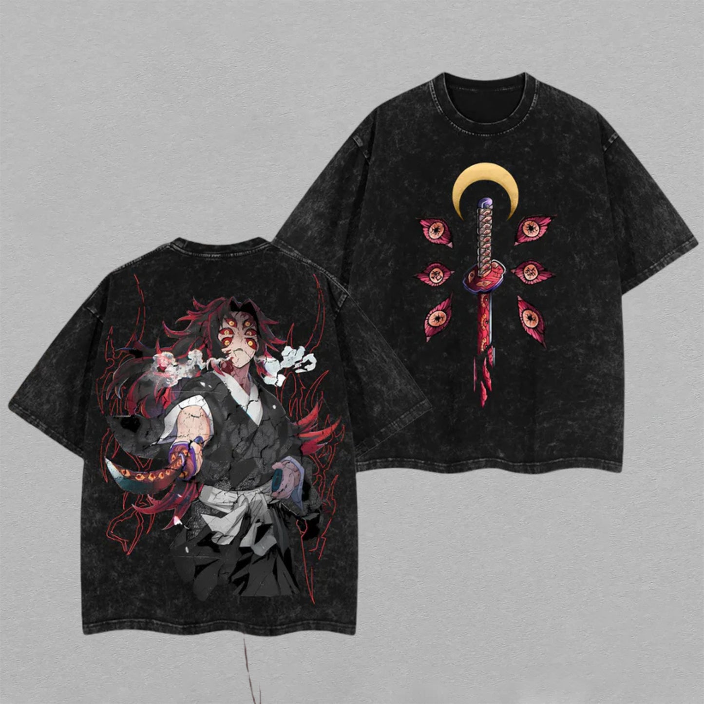 Kokushibo Demon Slayer Twelve Kizuki | Retro Vintage Washed T-Shirt | Limited Edition Oversized Streetwear