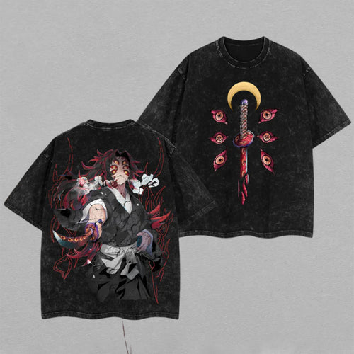 Kokushibo Demon Slayer Twelve Kizuki | Retro Vintage Washed T-Shirt | Limited Edition Oversized Streetwear
