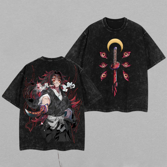 Kokushibo Demon Slayer Twelve Kizuki | Retro Vintage Washed T-Shirt | Limited Edition Oversized Streetwear