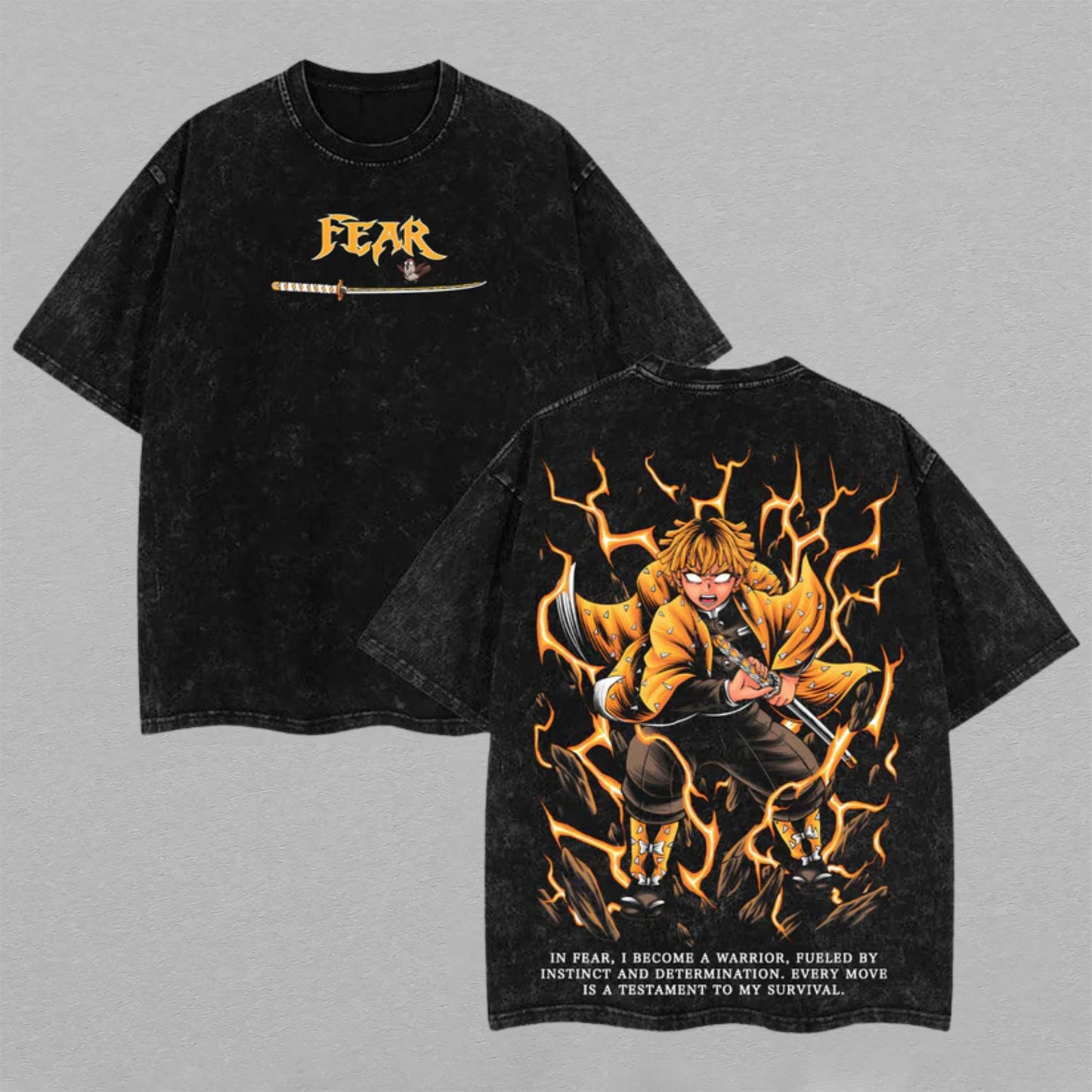Zenitsu Agatsuma Demon Slayer Lightning Warrior | Retro Vintage Washed T-Shirt | Limited Edition Oversized Streetwear