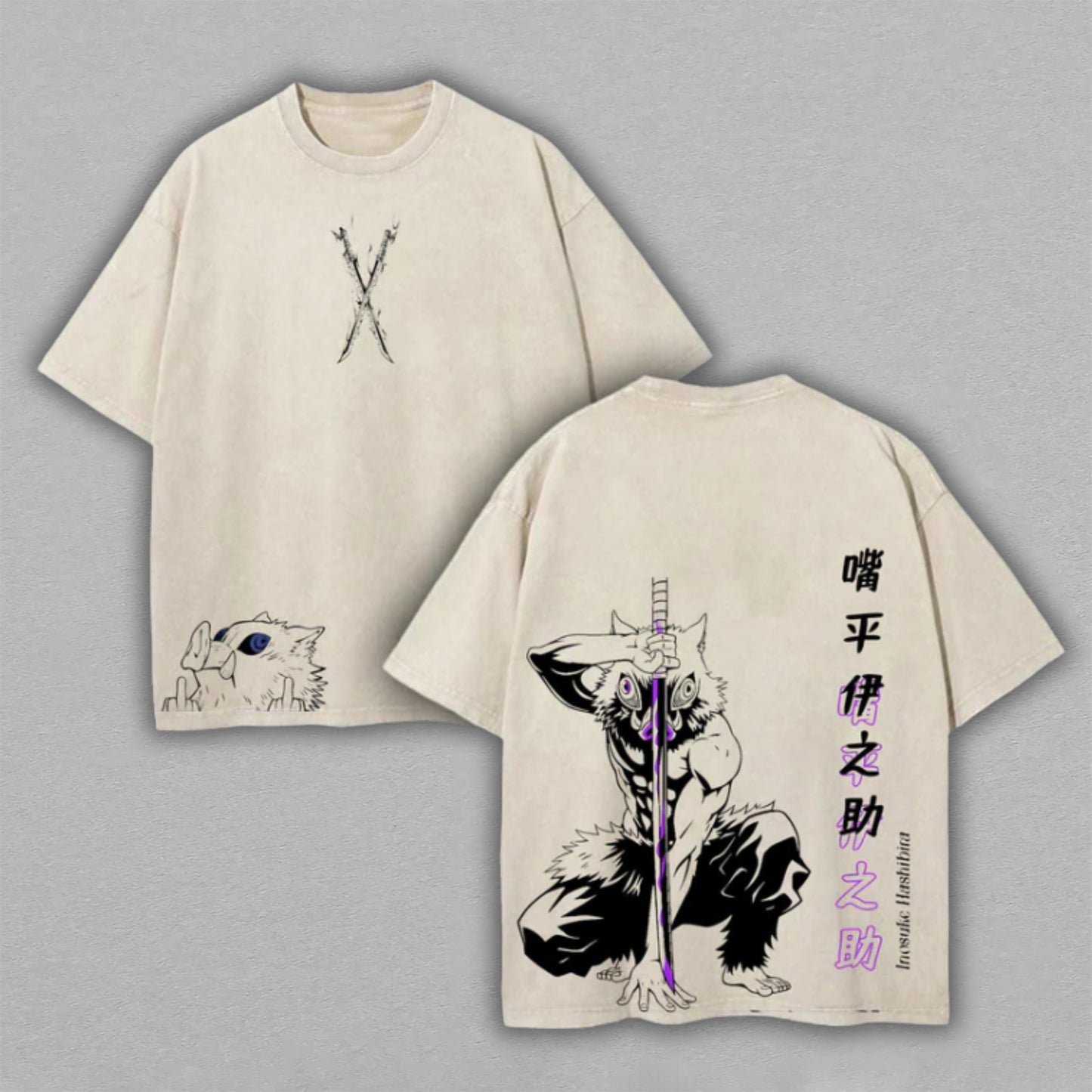 Inosuke Hashibira Demon Slayer Beast Breathing | Retro Vintage Washed T-Shirt | Limited Edition Oversized Streetwear