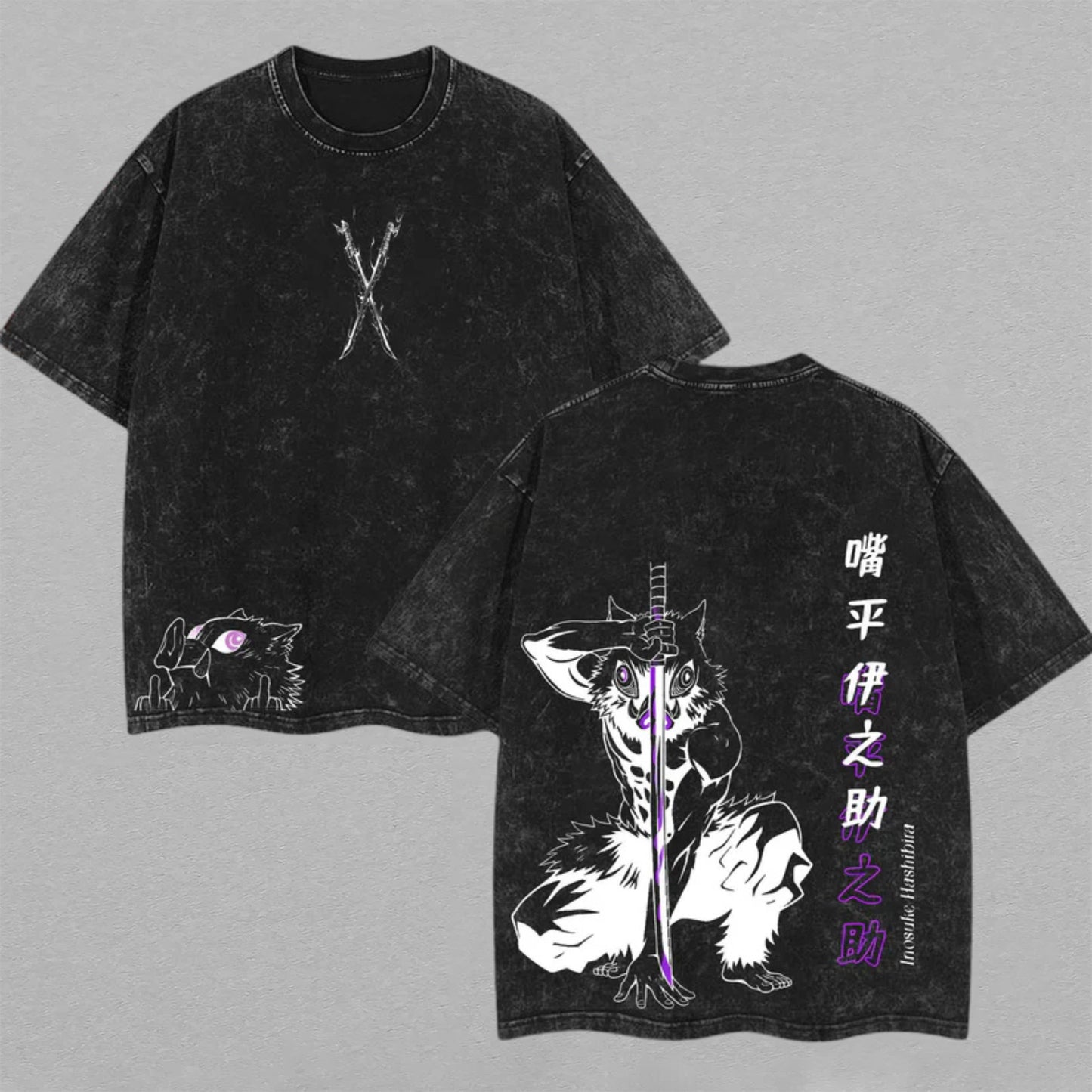 Inosuke Hashibira Demon Slayer Boar Head | Double-Sided Retro Vintage Washed T-Shirt | Limited Edition Streetwear