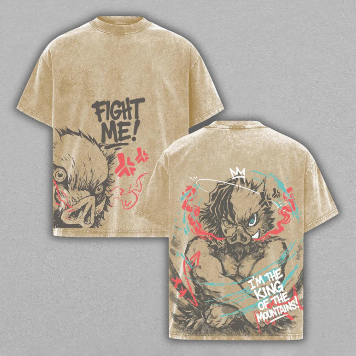 Inosuke Hashibira Demon Slayer Fight Me | Double-Sided Retro Vintage Washed T-Shirt | Limited Edition Streetwear